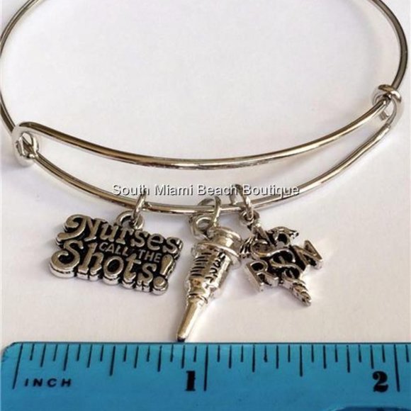 Nursing RN Caduceus Charm Bracelet Syringe Cute Graduation Gift Silver Plated - Picture 7 of 8